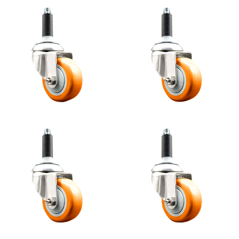 Polyurethane Swivel Stem Caster Set of 4 with 3.5 Inch Orange Caster Wheels - 7/8" Expanding Stems - 316 Stainless Steel Casters - Includes 4 Swivel Casters - Service Caster Brand — photo 1