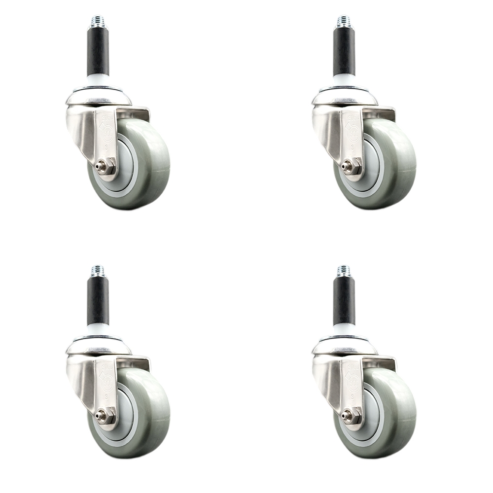 Polyurethane Swivel Stem Caster Set of 4 with 3 Inch Gray Caster Wheels - 7/8" Expanding Stems - 316 Stainless Steel Casters - Includes 4 Swivel Casters - Service Caster Brand — photo 1