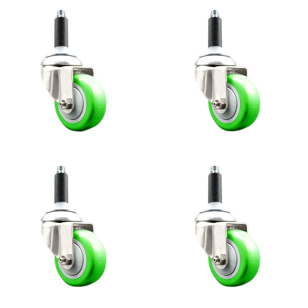 Polyurethane Swivel Stem Caster Set of 4 with 3.5 Inch Green Caster Wheels - 7/8" Expanding Stems - 316 Stainless Steel Casters - Includes 4 Swivel Casters - Service Caster Brand — photo 1