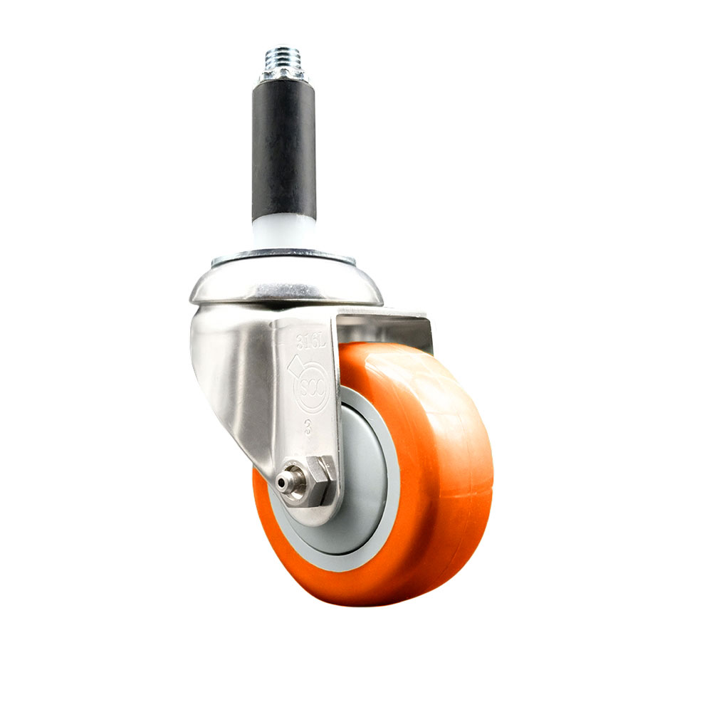 Polyurethane Swivel Stem Caster with 3.5 Inch Orange Caster Wheel - 7/8" Expanding Stem - 316 Stainless Steel Caster - 300 lbs. Capacity Per Caster - Service Caster Brand — photo 1