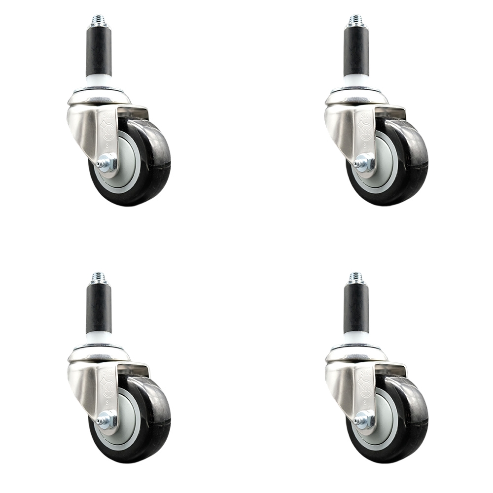 Polyurethane Swivel Stem Caster Set of 4 with 3.5 Inch Black Caster Wheels - 1" Expanding Stems - 316 Stainless Steel Casters - Includes 4 Swivel Casters - Service Caster Brand — photo 1