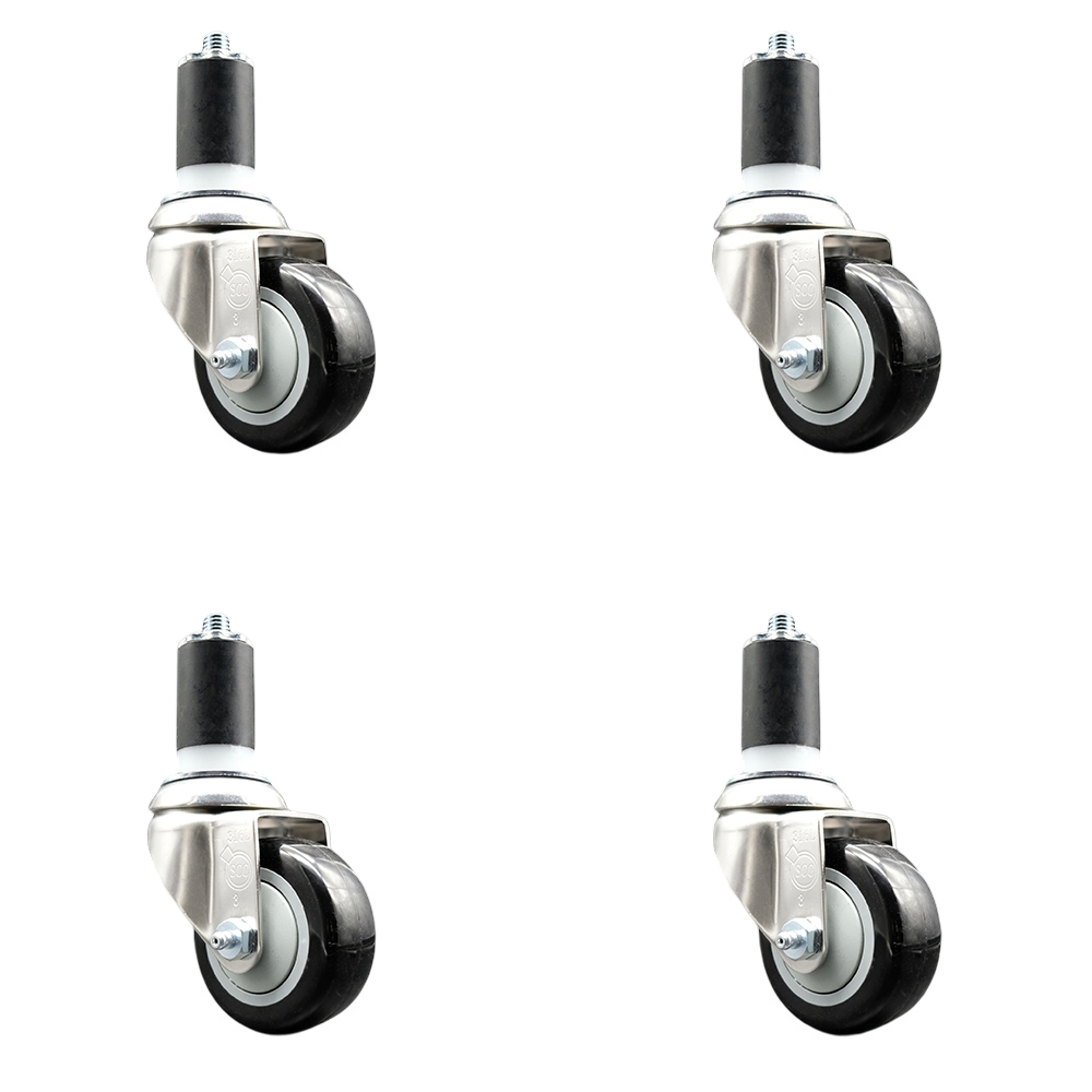 Polyurethane Swivel Stem Caster Set of 4 with 3.5 Inch Black Caster Wheels - 1-1/2" Expanding Stems - 316 Stainless Steel Casters - Includes 4 Swivel Casters - Service Caster Brand — photo 1