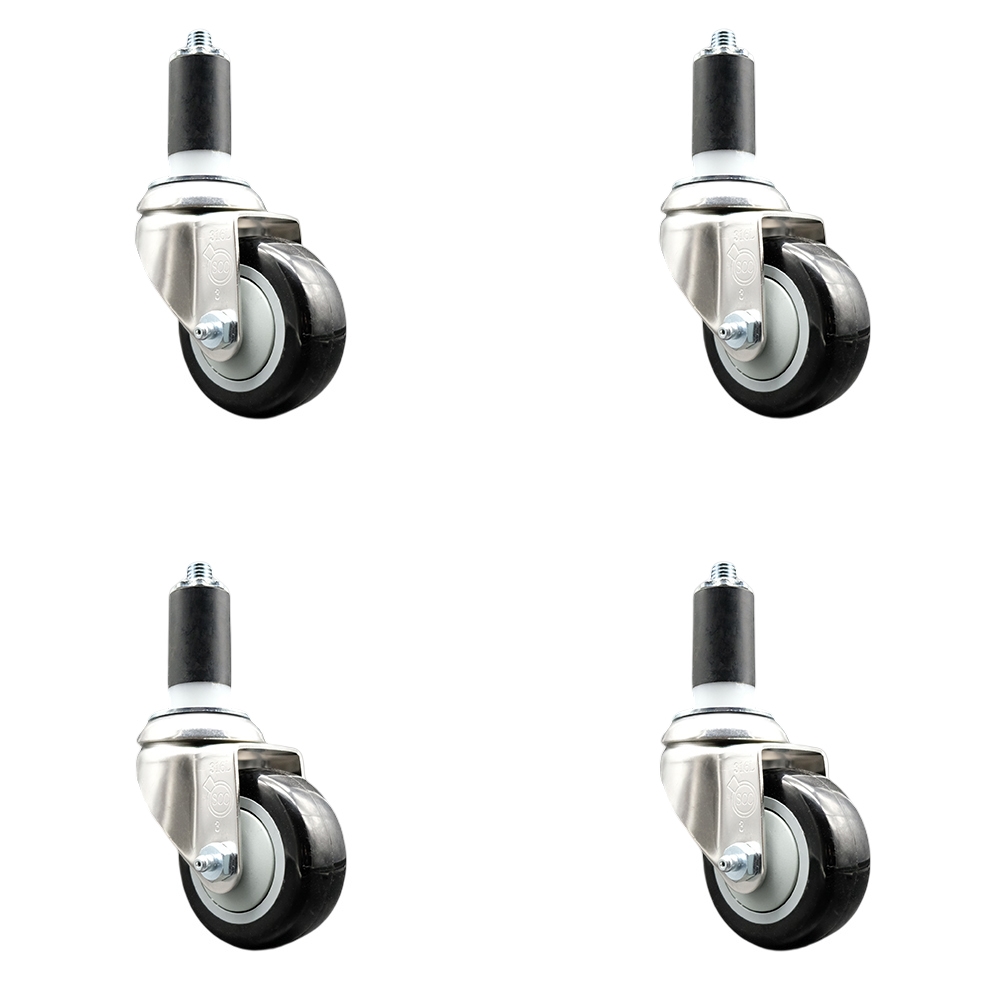 Polyurethane Swivel Stem Caster Set of 4 with 3 Inch Black Caster Wheels - 1-1/4" Expanding Stems - 316 Stainless Steel Casters - Includes 4 Swivel Casters - Service Caster Brand — photo 1