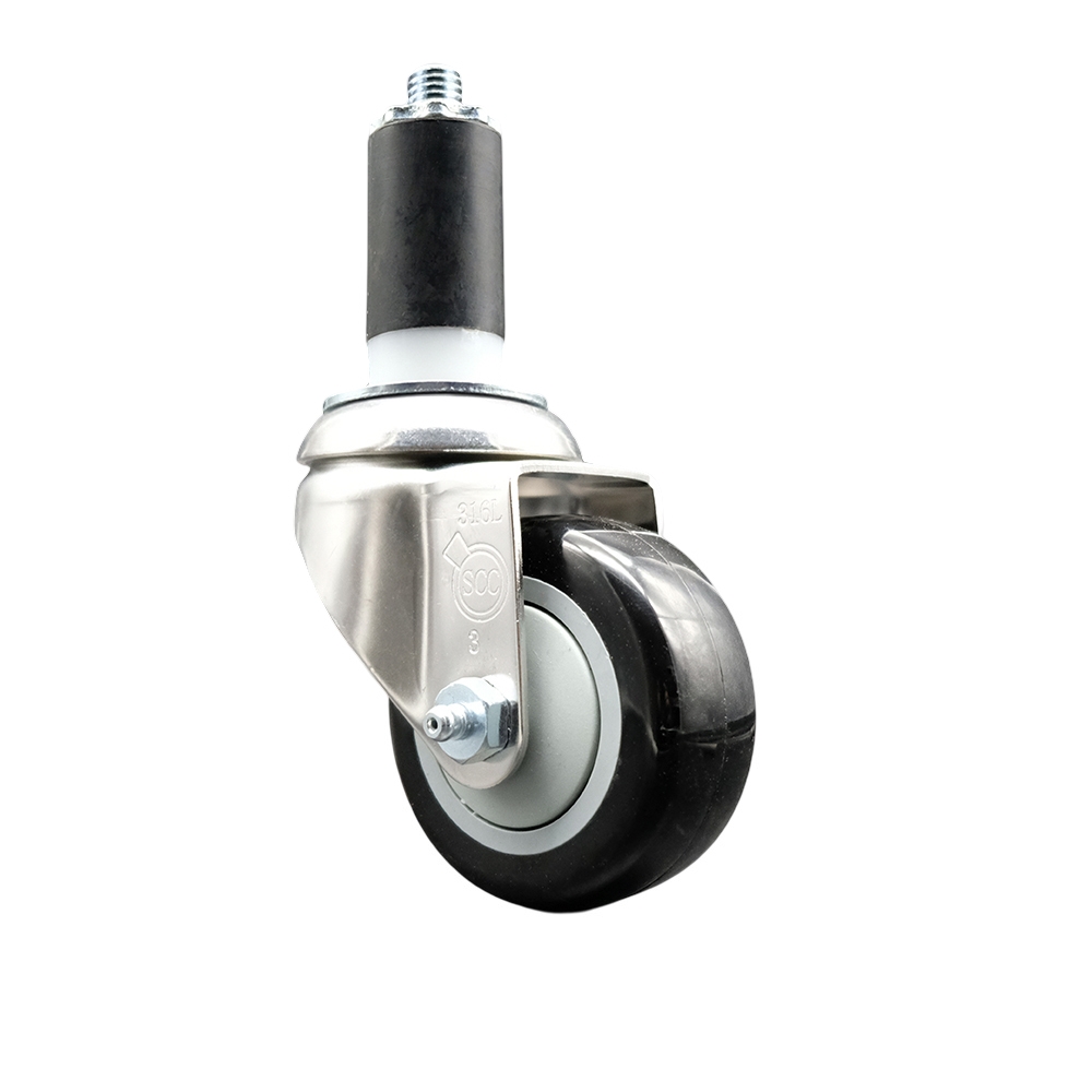 Polyurethane Swivel Stem Caster with 3 Inch Black Caster Wheel - 1-1/4" Expanding Stem - 316 Stainless Steel Caster - 300 lbs. Capacity Per Caster - Service Caster Brand — photo 1