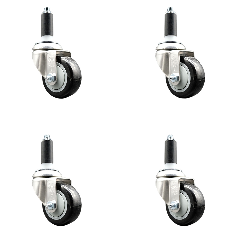Polyurethane Swivel Stem Caster Set of 4 with 3.5 Inch Black Caster Wheels - 1-1/8" Expanding Stems - 316 Stainless Steel Casters - Includes 4 Swivel Casters - Service Caster Brand — photo 1