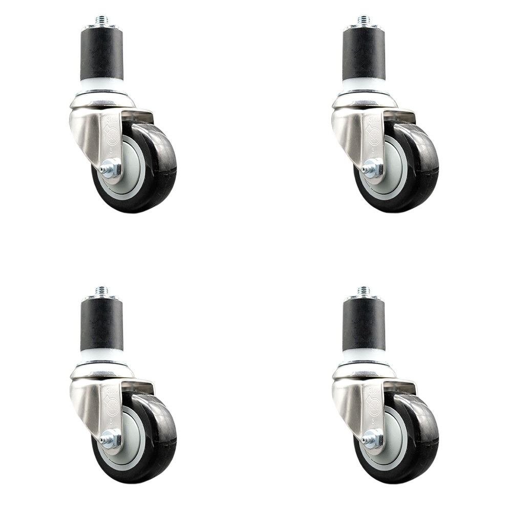 Polyurethane Swivel Stem Caster Set of 4 with 3 Inch Black Caster Wheels - 1-7/8" Expanding Stems - 316 Stainless Steel Casters - Includes 4 Swivel Casters - Service Caster Brand — photo 1
