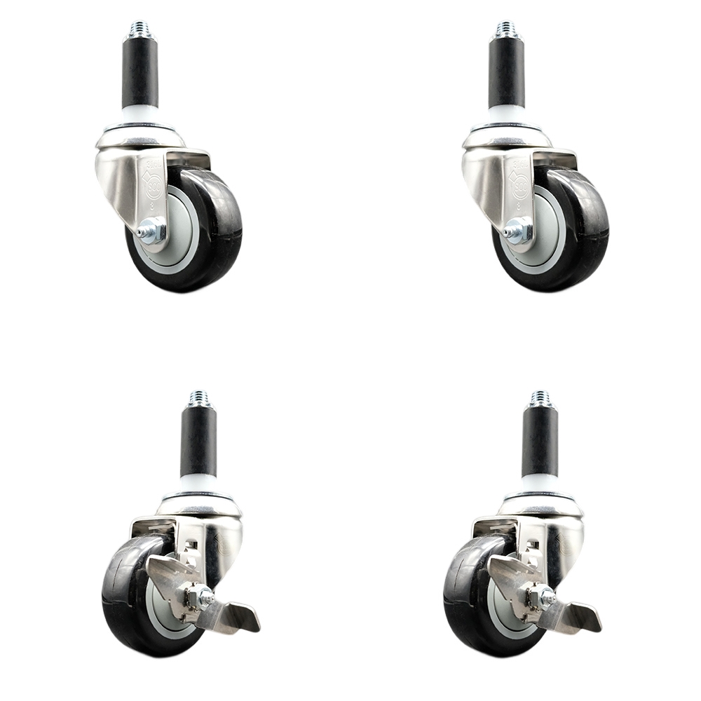 Polyurethane Swivel Stem Caster Set of 4 with 3.5 Inch Black Caster Wheels - 1-1/8" Expanding Stems-316 Stainless Steel Casters-Includes 2 Swivel with Top Lock Brakes and 2 Swivel-Service Caster Brand — photo 1