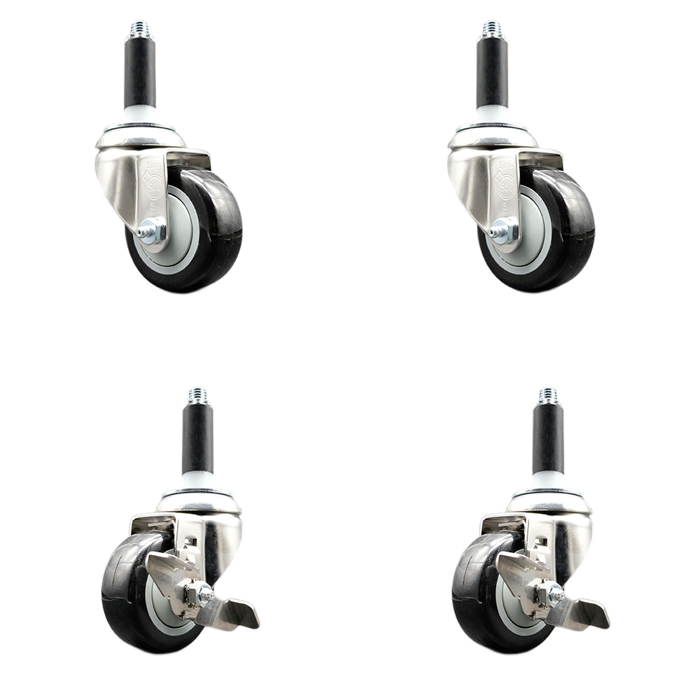 Polyurethane Swivel Stem Caster Set of 4 with 3.5 Inch Black Caster Wheels - 7/8" Expanding Stems - 316 Stainless Steel Casters-Includes 2 Swivel with Top Lock Brakes and 2 Swivel-Service Caster Brand — photo 1