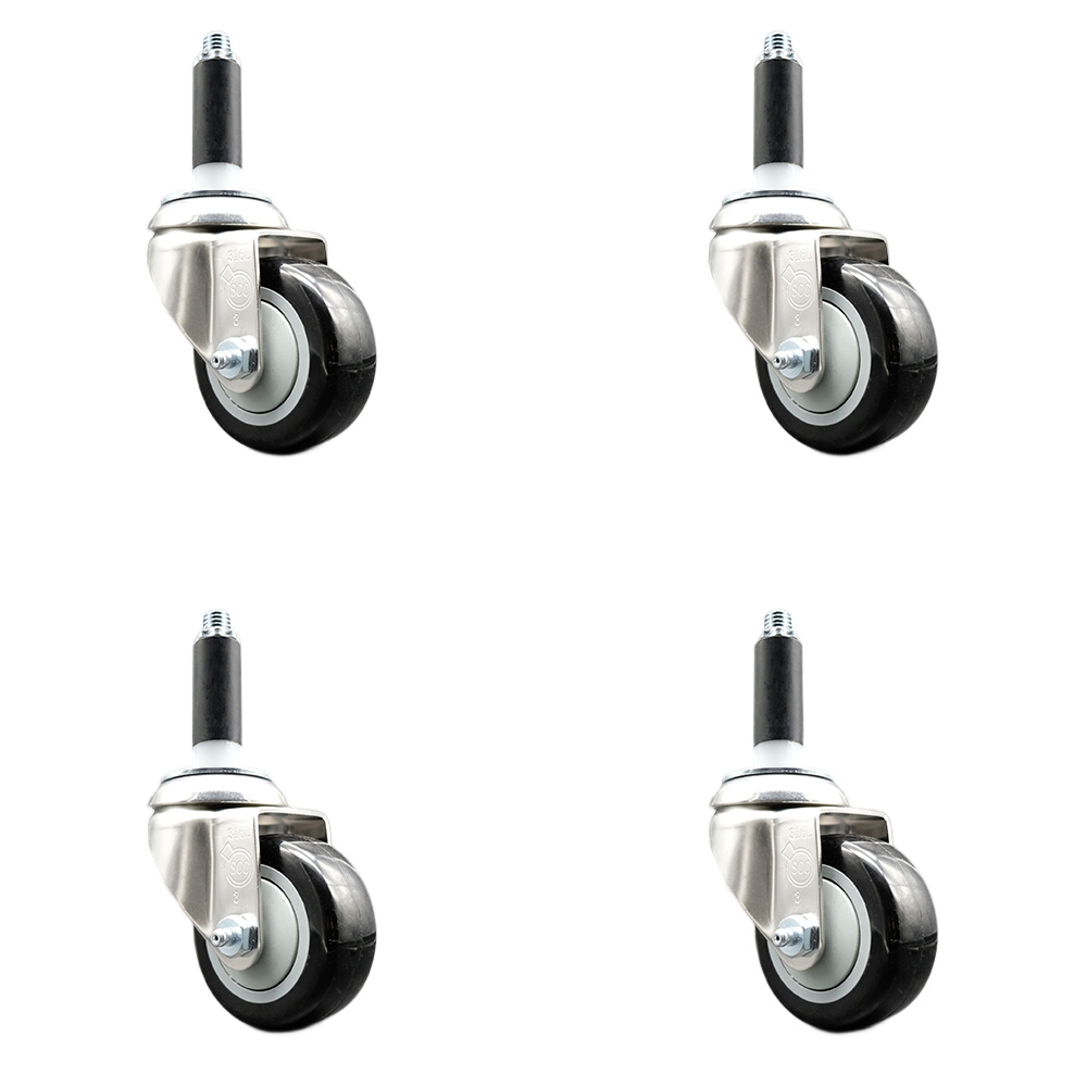 Polyurethane Swivel Stem Caster Set of 4 with 3.5 Inch Black Caster Wheels - 3/4" Expanding Stems - 316 Stainless Steel Casters - Includes 4 Swivel Casters - Service Caster Brand — photo 1