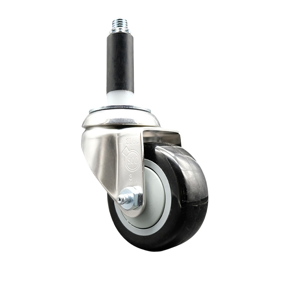 Polyurethane Swivel Stem Caster with 3 Inch Black Caster Wheel - 3/4" Expanding Stem - 316 Stainless Steel Caster - 300 lbs. Capacity Per Caster - Service Caster Brand — photo 1