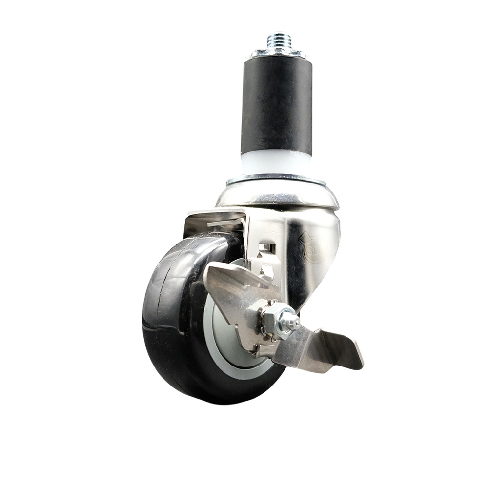 Polyurethane Swivel Stem Caster with 3 Inch Black Caster Wheel and Top Lock Brake - 1-1/2" Expanding Stem - 316 Stainless Steel Caster - 300 lbs. Capacity Per Caster - Service Caster Brand — photo 1