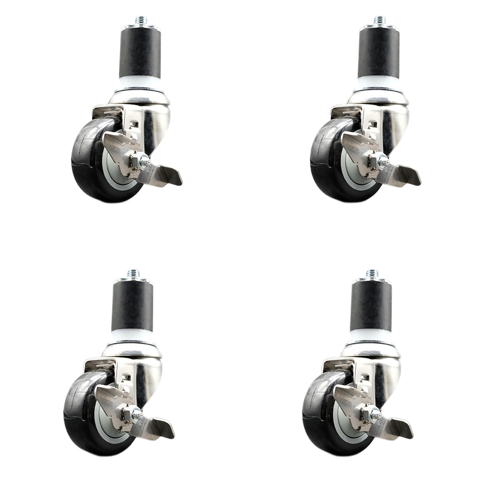 Polyurethane Swivel Stem Caster Set of 4 with 3.5 Inch Black Caster Wheels - 1-7/8" Expanding Stems - 316 Stainless Steel Casters - Includes 4 Swivel Casters with Top Lock Brakes- Service Caster Brand — photo 1