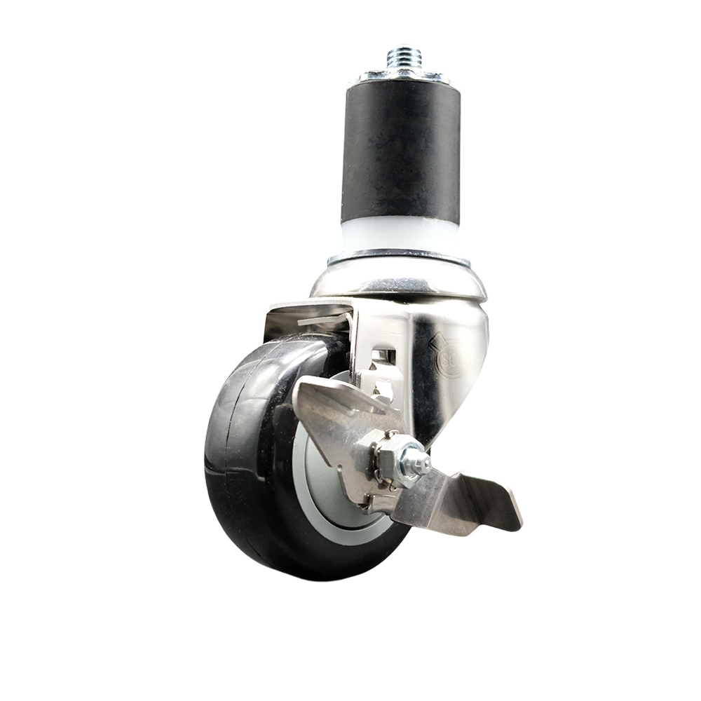 Polyurethane Swivel Stem Caster with 3.5 Inch Black Caster Wheel and Top Lock Brake - 1-7/8" Expanding Stem - 316 Stainless Steel Caster - 300 lbs. Capacity Per Caster - Service Caster Brand — photo 1