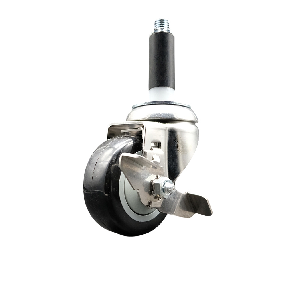 Polyurethane Swivel Stem Caster with 3.5 Inch Black Caster Wheel and Top Lock Brake - 7/8" Expanding Stem - 316 Stainless Steel Caster - 300 lbs. Capacity Per Caster - Service Caster Brand — photo 1