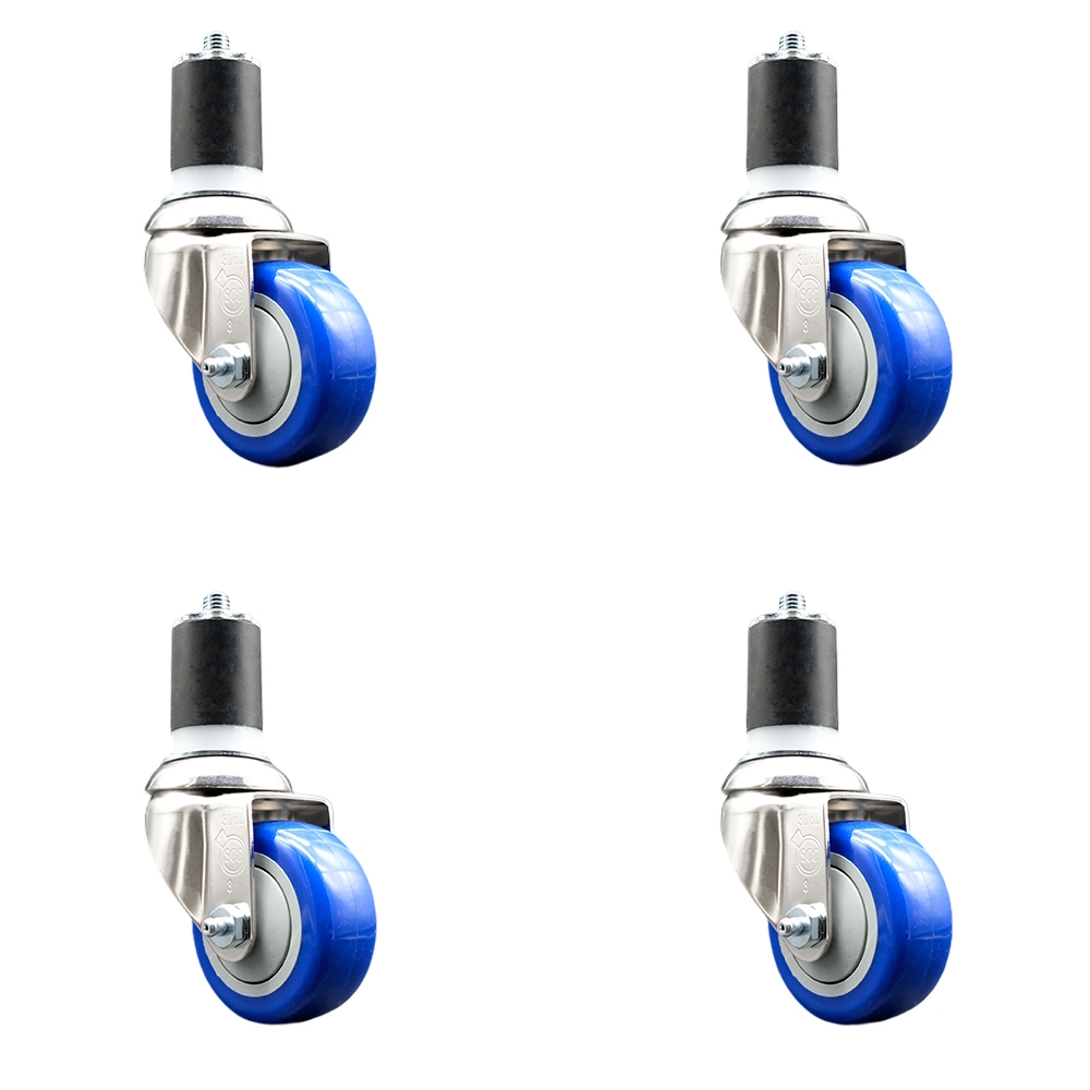 Polyurethane Swivel Stem Caster Set of 4 with 3.5 Inch Blue Caster Wheels - 1-3/4" Expanding Stems - 316 Stainless Steel Casters - Includes 4 Swivel Casters - Service Caster Brand — photo 1