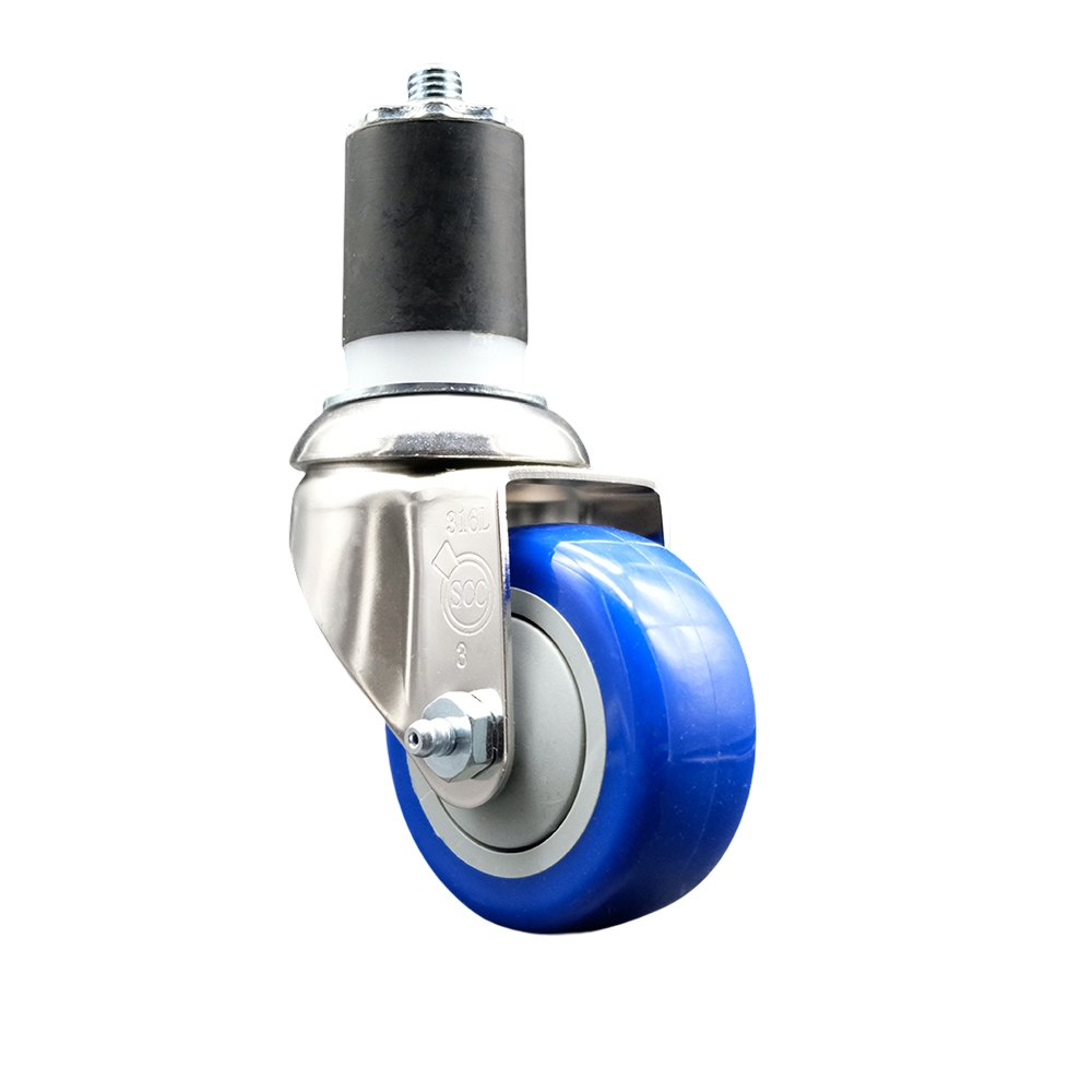 Polyurethane Swivel Stem Caster with 3.5 Inch Blue Caster Wheel - 1-3/4" Expanding Stem - 316 Stainless Steel Caster - 300 lbs. Capacity Per Caster - Service Caster Brand — photo 1