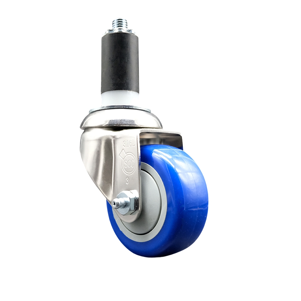 Polyurethane Swivel Stem Caster with 3.5 Inch Blue Caster Wheel - 1-3/8" Expanding Stem - 316 Stainless Steel Caster - 300 lbs. Capacity Per Caster - Service Caster Brand — photo 1