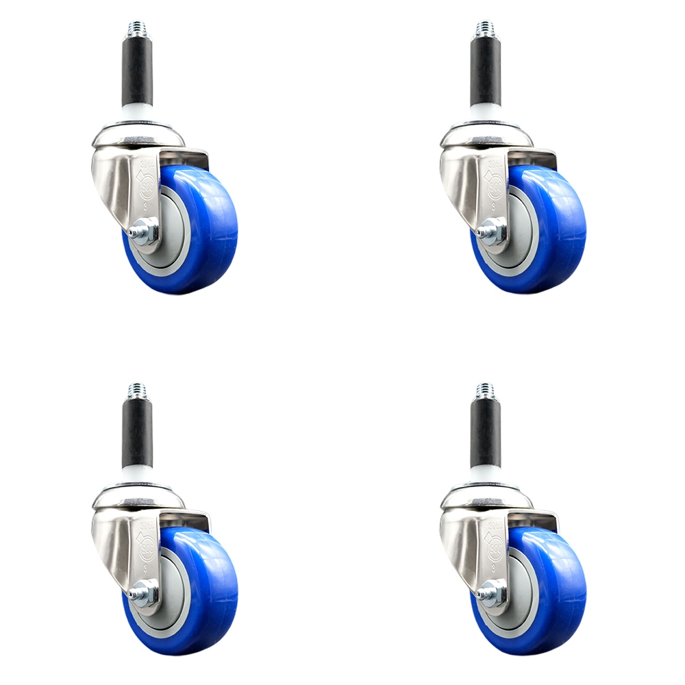 Polyurethane Swivel Stem Caster Set of 4 with 3.5 Inch Blue Caster Wheels - 3/4" Expanding Stems - 316 Stainless Steel Casters - Includes 4 Swivel Casters - Service Caster Brand — photo 1