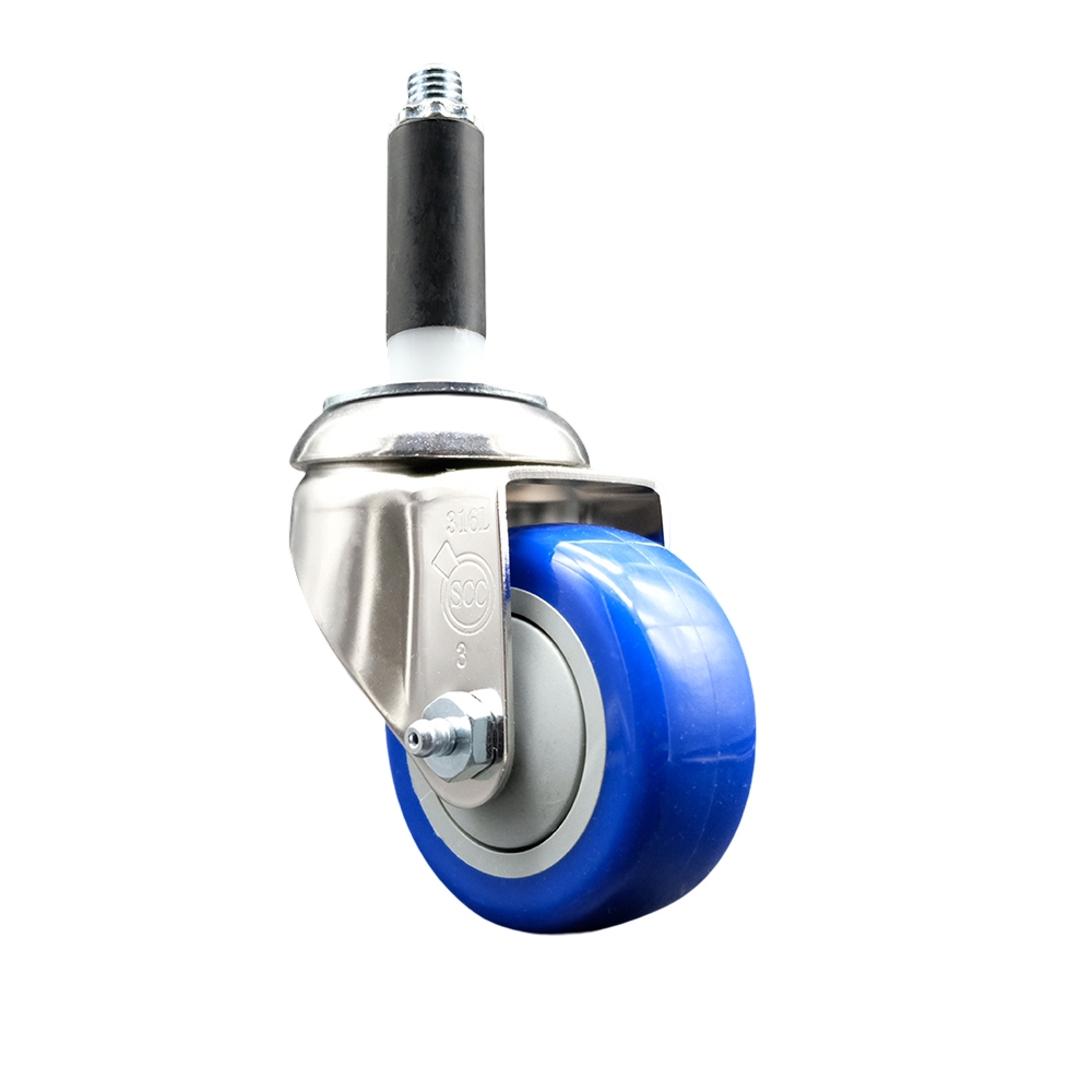 Polyurethane Swivel Stem Caster with 3.5 Inch Blue Caster Wheel - 7/8" Expanding Stem - 316 Stainless Steel Caster - 300 lbs. Capacity Per Caster - Service Caster Brand — photo 1