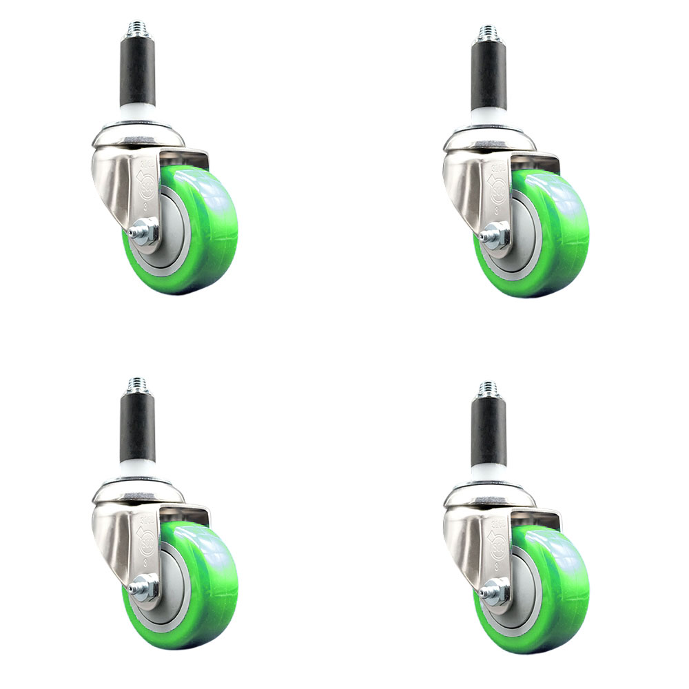 Polyurethane Swivel Stem Caster Set of 4 with 3 Inch Green Caster Wheels - 1" Expanding Stems - 316 Stainless Steel Casters - Includes 4 Swivel Casters - Service Caster Brand — photo 1
