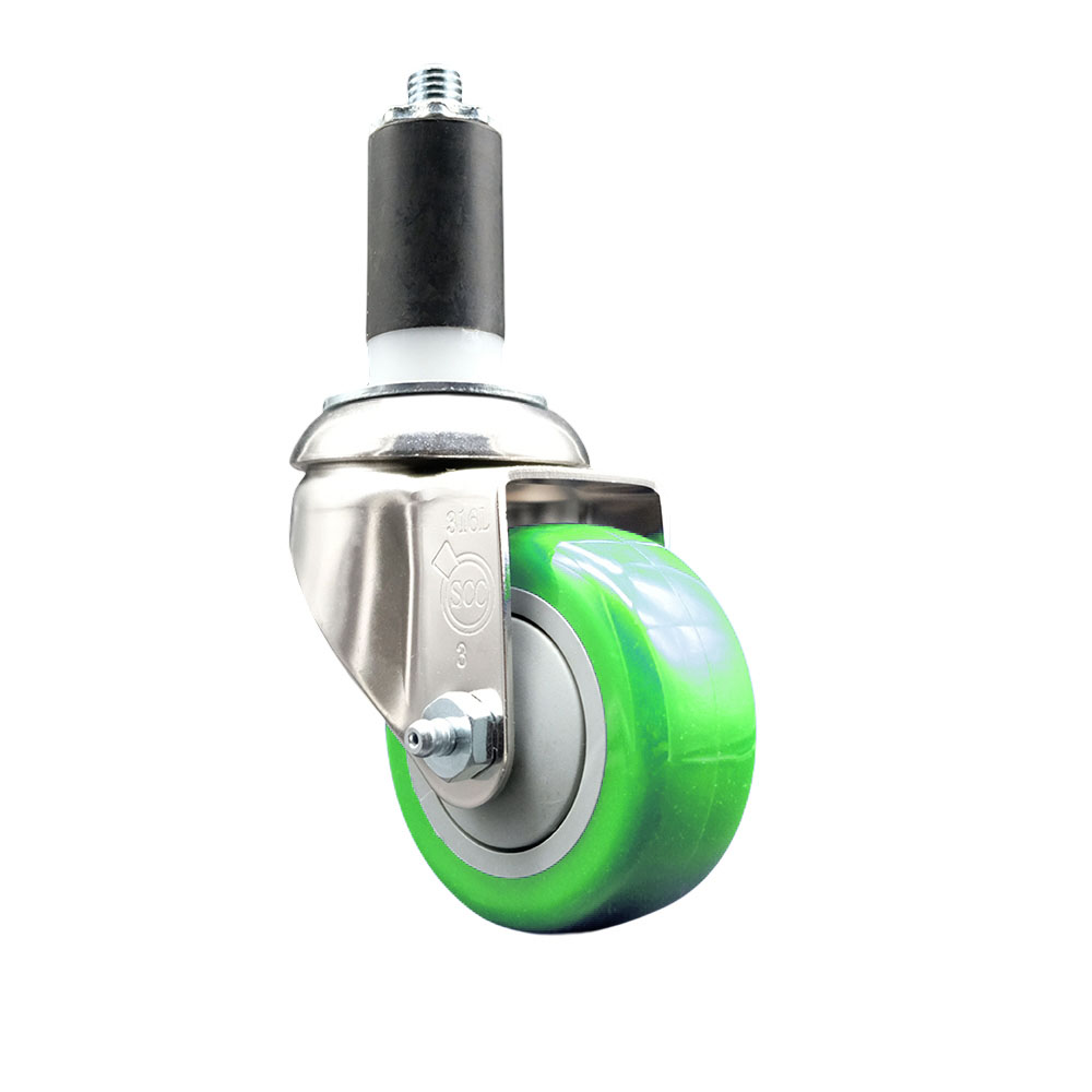 Polyurethane Swivel Stem Caster with 3 Inch Green Caster Wheel - 1-1/4" Expanding Stem - 316 Stainless Steel Caster - 300 lbs. Capacity Per Caster - Service Caster Brand — photo 1