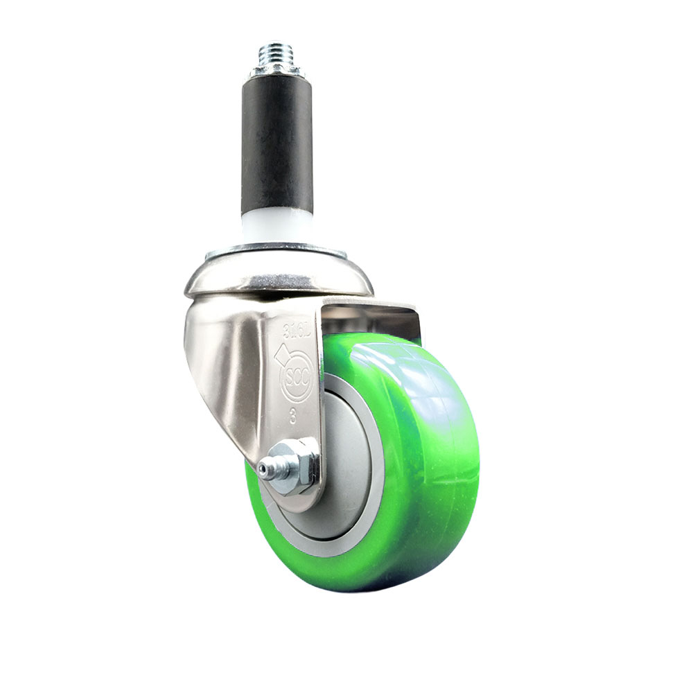 Polyurethane Swivel Stem Caster with 3 Inch Green Caster Wheel - 1-1/8" Expanding Stem - 316 Stainless Steel Caster - 300 lbs. Capacity Per Caster - Service Caster Brand — photo 1