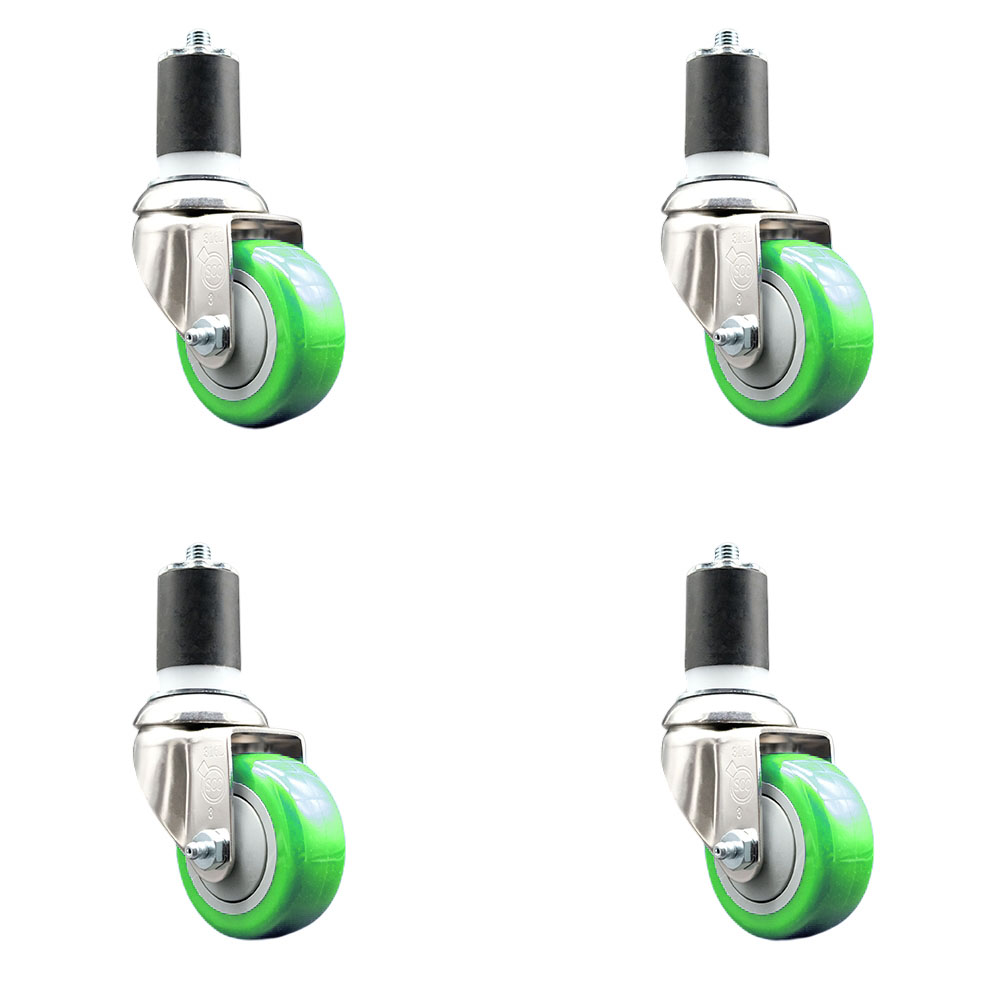 Polyurethane Swivel Stem Caster Set of 4 with 3 Inch Green Caster Wheels - 1-3/4" Expanding Stems - 316 Stainless Steel Casters - Includes 4 Swivel Casters - Service Caster Brand — photo 1
