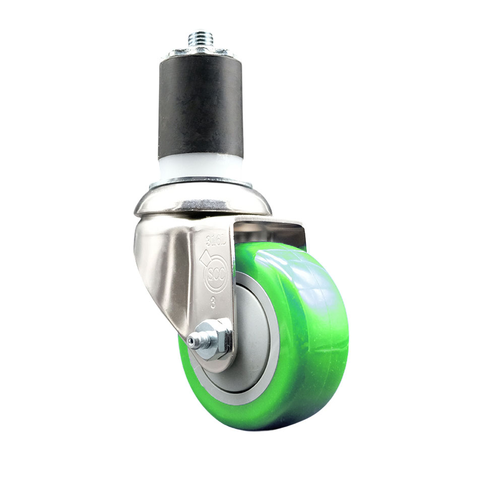 Polyurethane Swivel Stem Caster with 3 Inch Green Caster Wheel - 1-3/4" Expanding Stem - 316 Stainless Steel Caster - 300 lbs. Capacity Per Caster - Service Caster Brand — photo 1