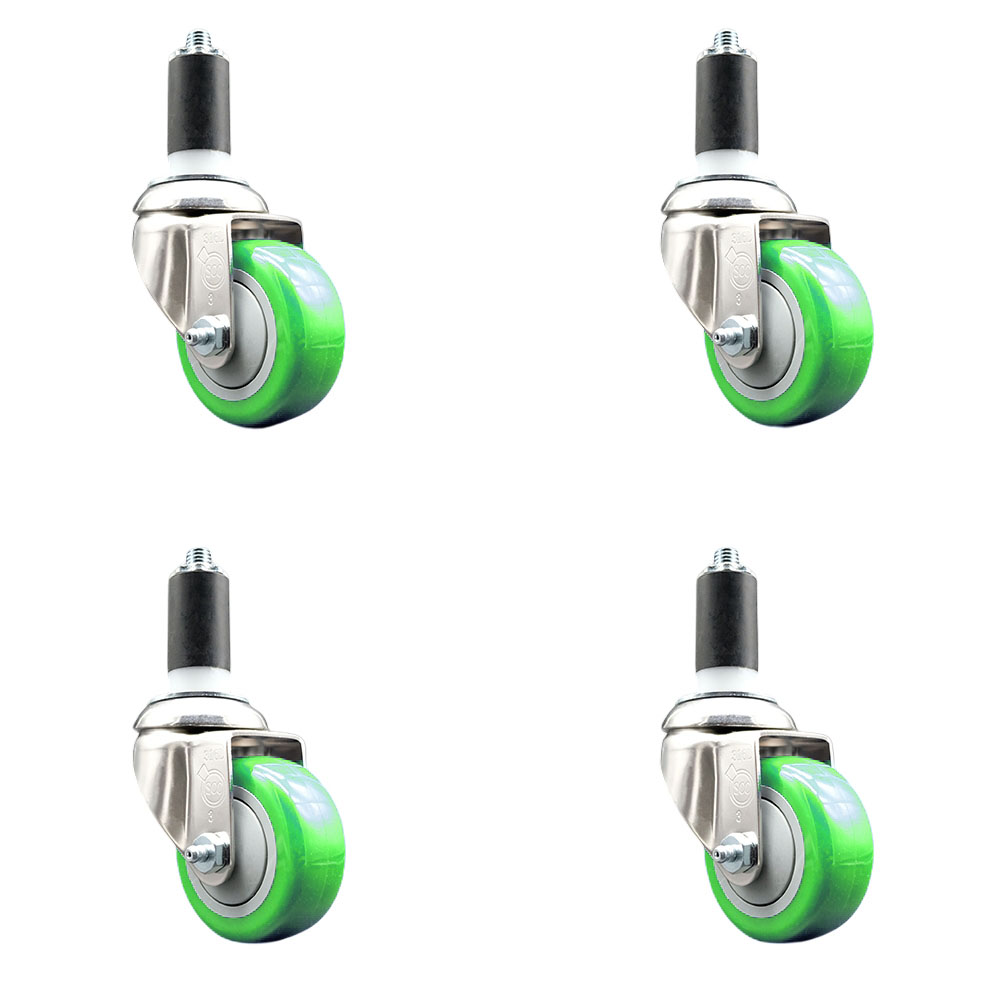 Polyurethane Swivel Stem Caster Set of 4 with 3 Inch Green Caster Wheels - 1-3/8" Expanding Stems - 316 Stainless Steel Casters - Includes 4 Swivel Casters - Service Caster Brand — photo 1