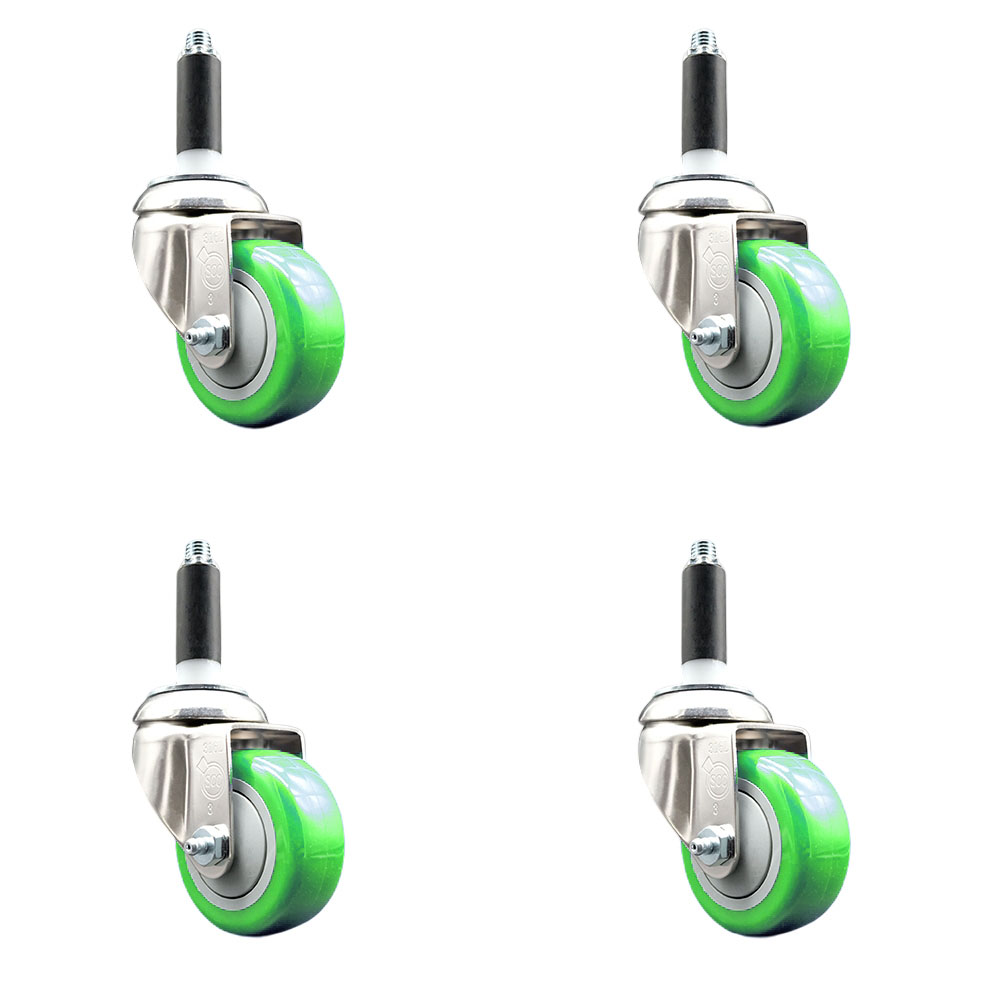 Polyurethane Swivel Stem Caster Set of 4 with 3 Inch Green Caster Wheels - 7/8" Expanding Stems - 316 Stainless Steel Casters - Includes 4 Swivel Casters - Service Caster Brand — photo 1
