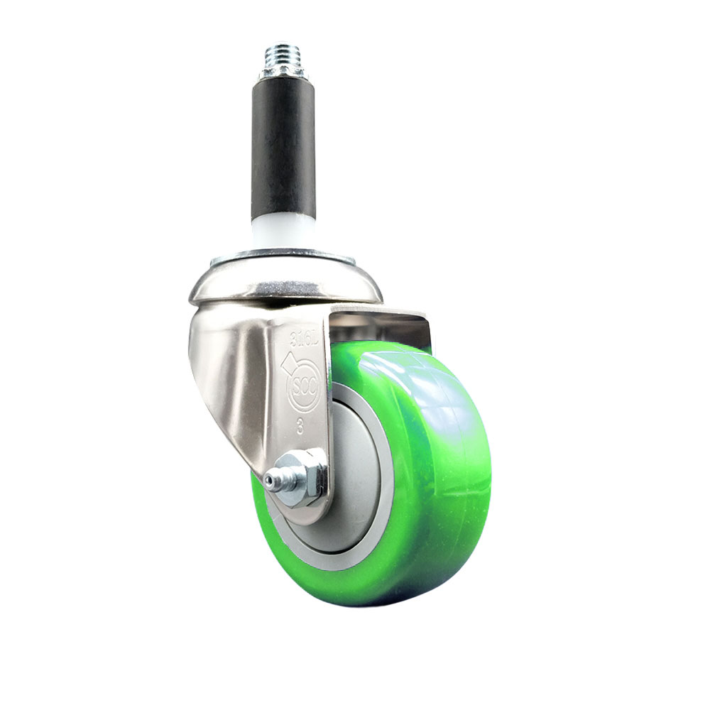 Polyurethane Swivel Stem Caster with 3 Inch Green Caster Wheel - 7/8" Expanding Stem - 316 Stainless Steel Caster - 300 lbs. Capacity Per Caster - Service Caster Brand — photo 1