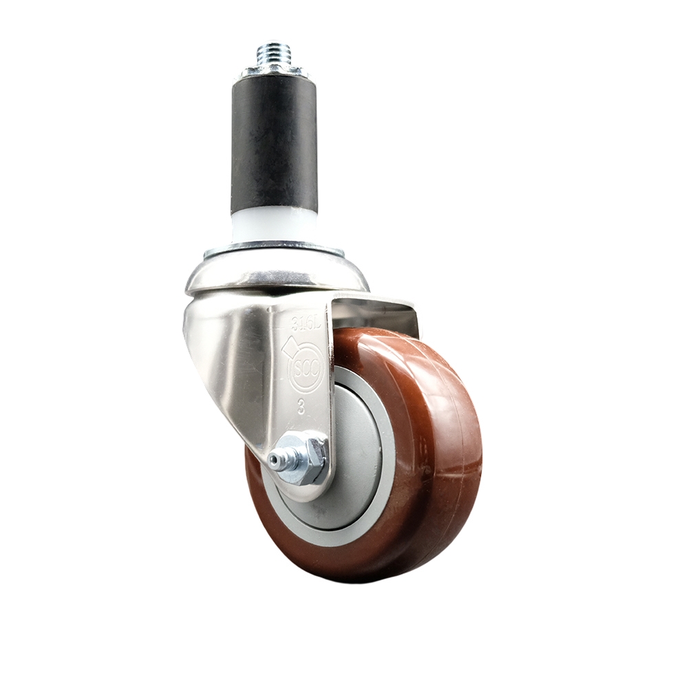 Polyurethane Swivel Stem Caster with 3 Inch Maroon Caster Wheel - 1-1/4" Expanding Stem - 316 Stainless Steel Caster - 300 lbs. Capacity Per Caster - Service Caster Brand — photo 1