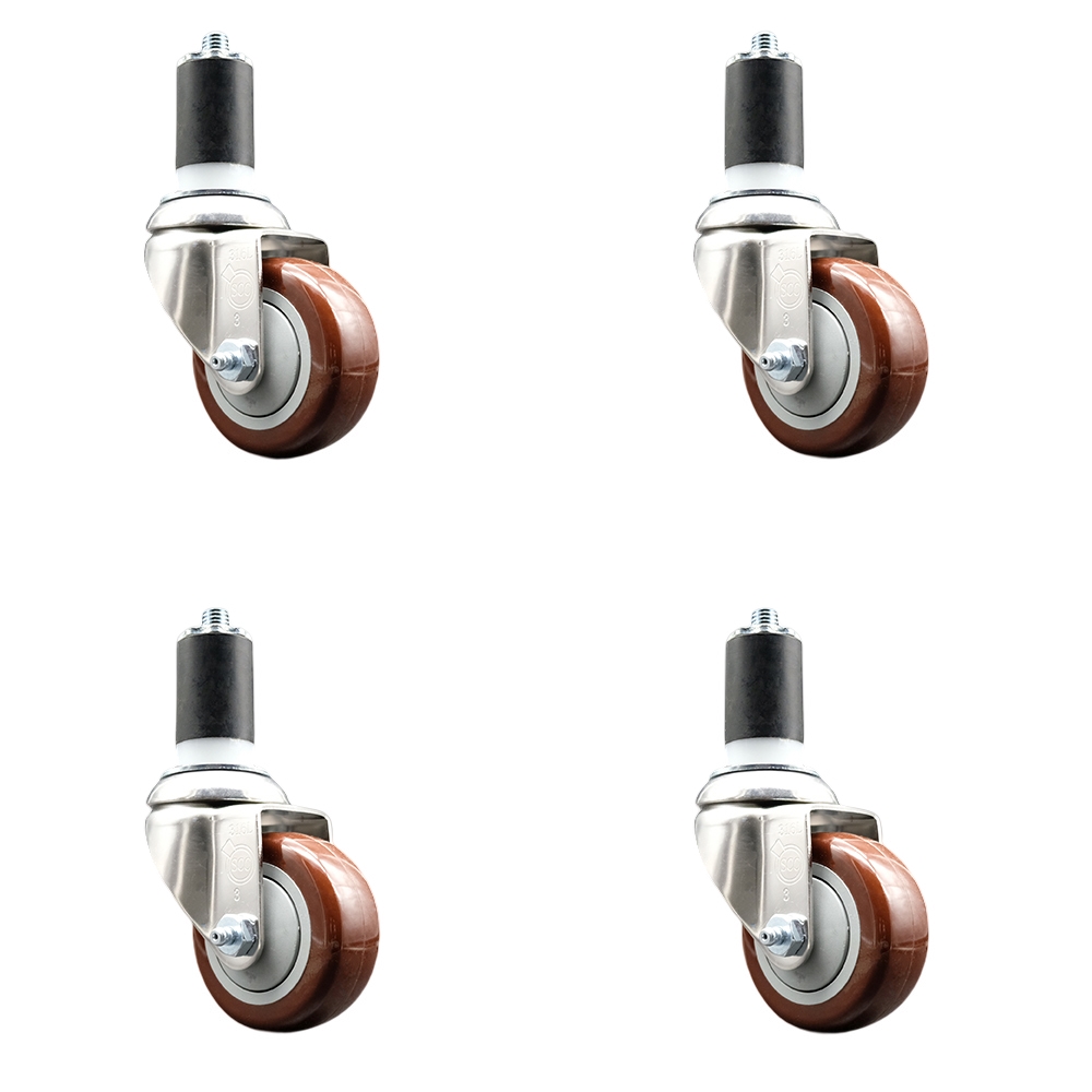 Polyurethane Swivel Stem Caster Set of 4 with 3.5 Inch Maroon Caster Wheels - 1-5/8" Expanding Stems - 316 Stainless Steel Casters - Includes 4 Swivel Casters - Service Caster Brand — photo 1