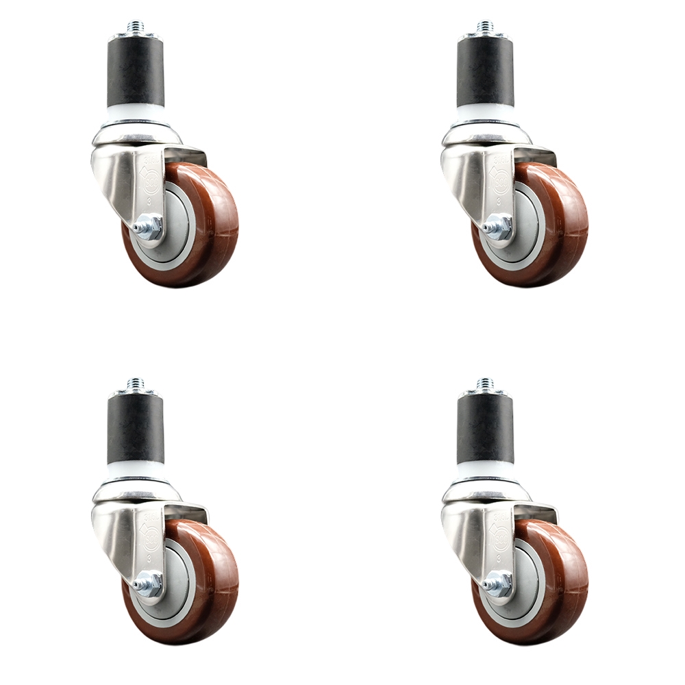 Polyurethane Swivel Stem Caster Set of 4 with 3.5 Inch Maroon Caster Wheels - 1-7/8" Expanding Stems - 316 Stainless Steel Casters - Includes 4 Swivel Casters - Service Caster Brand — photo 1