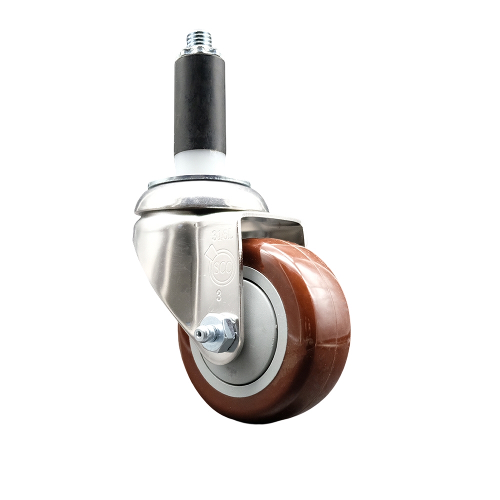 Polyurethane Swivel Stem Caster with 3 Inch Maroon Caster Wheel - 1" Expanding Stem - 316 Stainless Steel Caster - 300 lbs. Capacity Per Caster - Service Caster Brand — photo 1