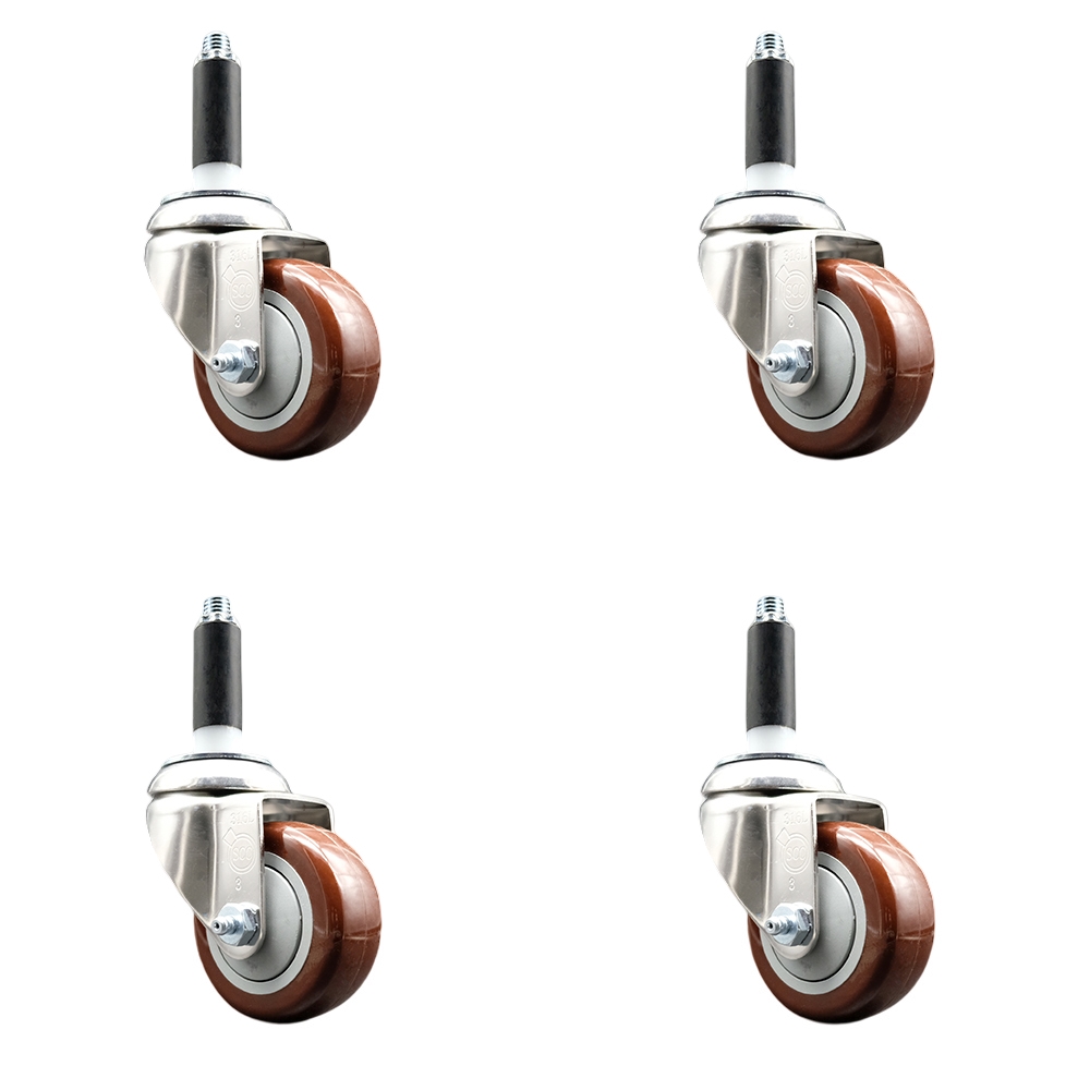Polyurethane Swivel Stem Caster Set of 4 with 3.5 Inch Maroon Caster Wheels - 7/8" Expanding Stems - 316 Stainless Steel Casters - Includes 4 Swivel Casters - Service Caster Brand — photo 1