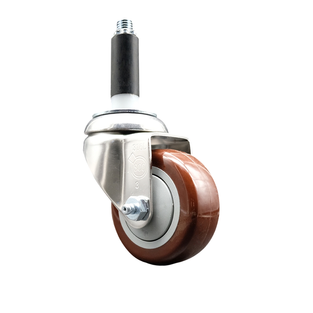 Polyurethane Swivel Stem Caster with 3 Inch Maroon Caster Wheel - 7/8" Expanding Stem - 316 Stainless Steel Caster - 300 lbs. Capacity Per Caster - Service Caster Brand — photo 1