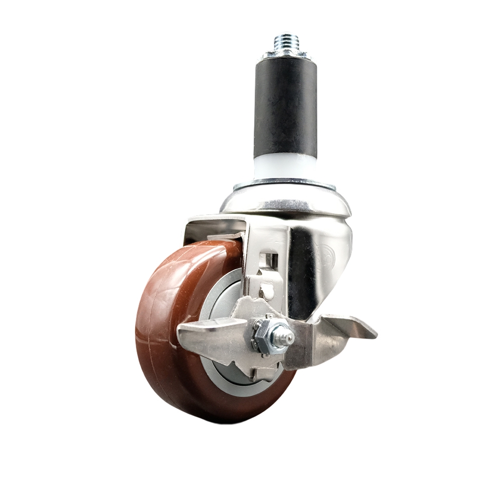 Polyurethane Swivel Stem Caster with 3.5 Inch Maroon Caster Wheel and Top Lock Brake - 1-1/4" Expanding Stem - 316 Stainless Steel Caster - 300 lbs. Capacity Per Caster - Service Caster Brand — photo 1