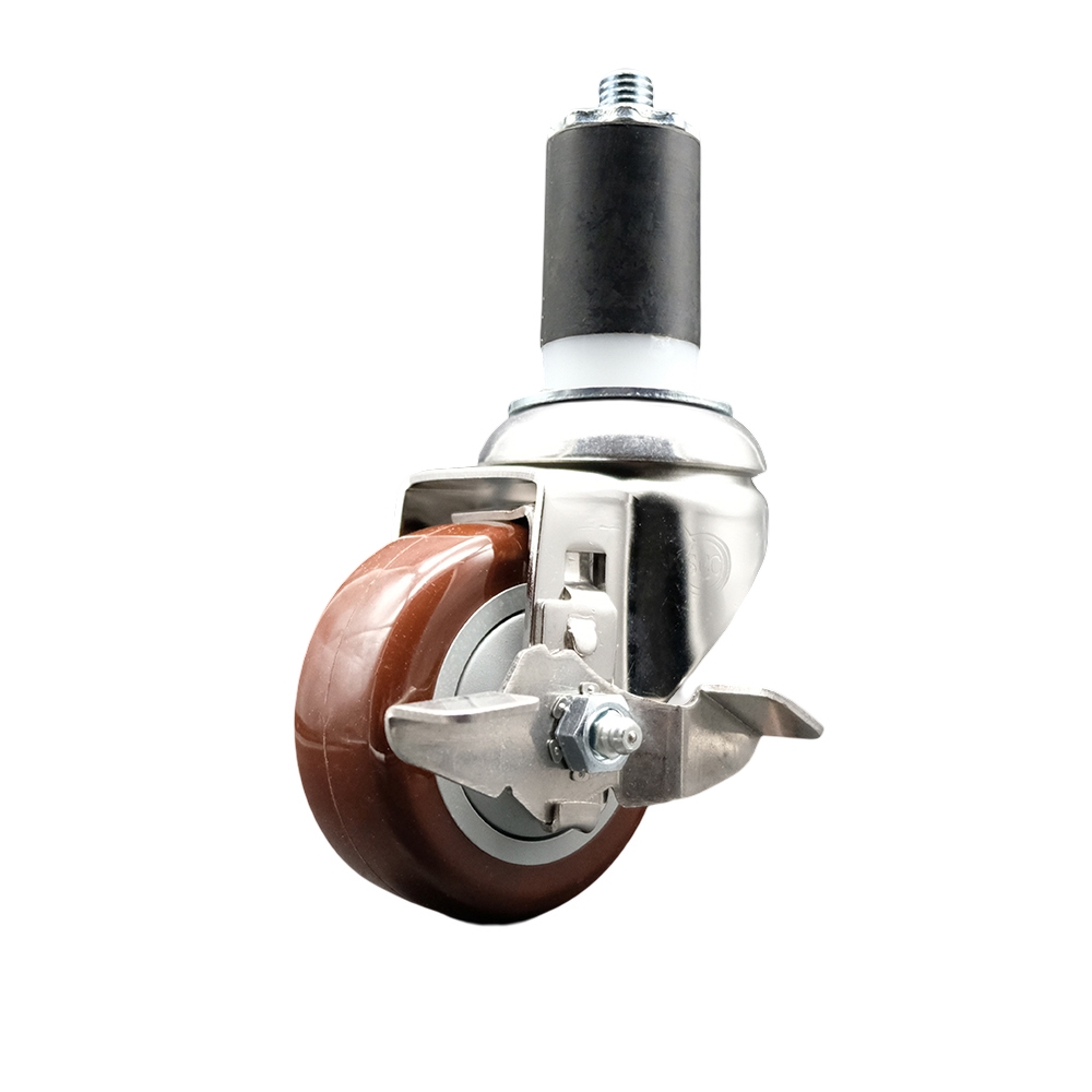 Polyurethane Swivel Stem Caster with 3.5 Inch Maroon Caster Wheel and Top Lock Brake - 1-5/8" Expanding Stem - 316 Stainless Steel Caster - 300 lbs. Capacity Per Caster - Service Caster Brand — photo 1