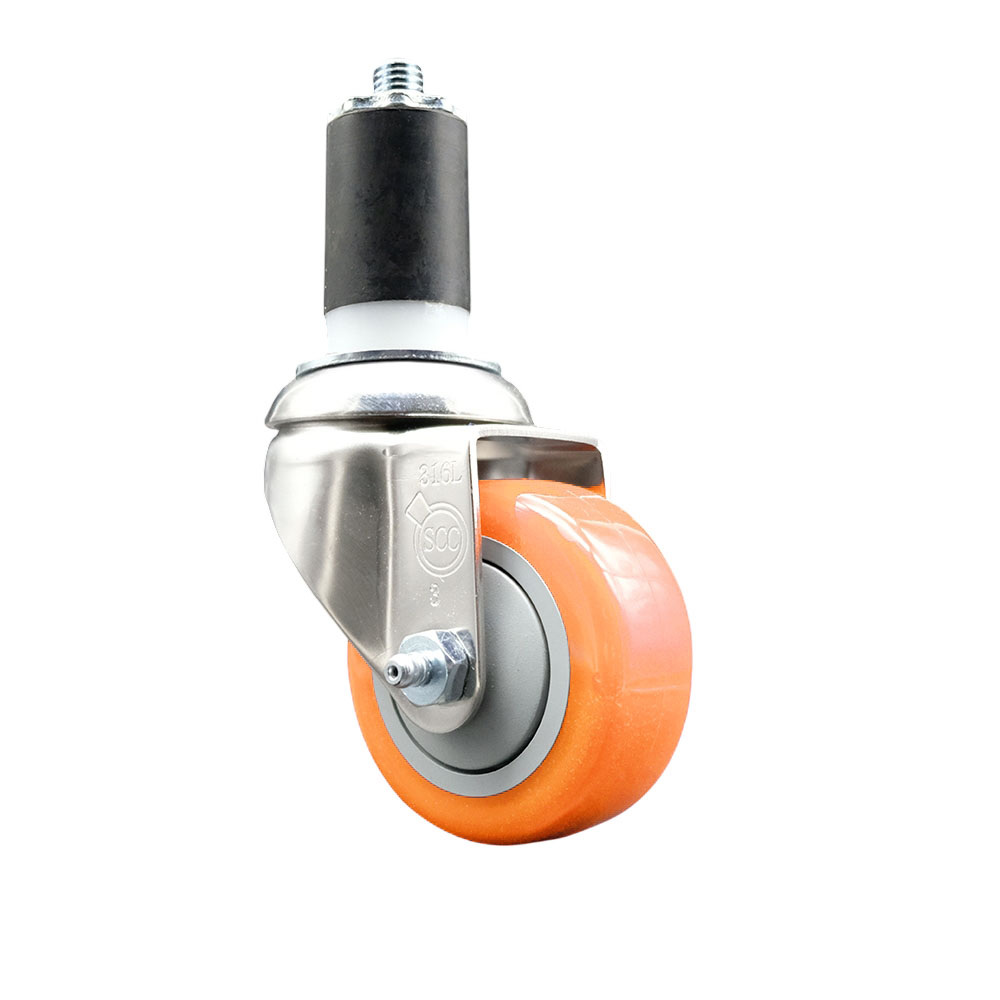 Polyurethane Swivel Stem Caster with 3 Inch Orange Caster Wheel - 1-1/2" Expanding Stem - 316 Stainless Steel Caster - 300 lbs. Capacity Per Caster - Service Caster Brand — photo 1