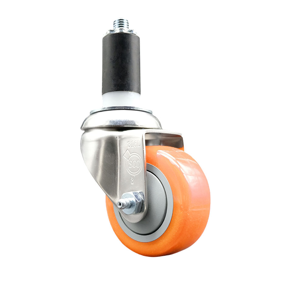 Polyurethane Swivel Stem Caster with 3 Inch Orange Caster Wheel - 1-1/4" Expanding Stem - 316 Stainless Steel Caster - 300 lbs. Capacity Per Caster - Service Caster Brand — photo 1