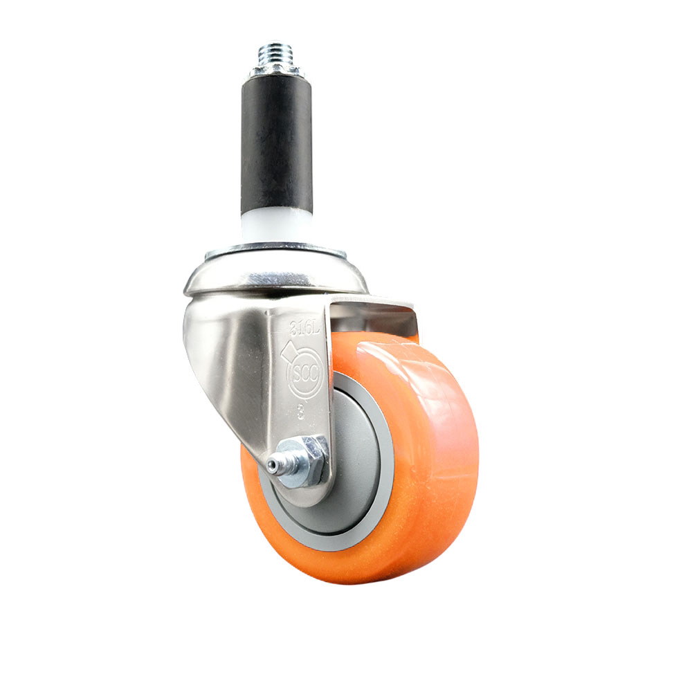 Polyurethane Swivel Stem Caster with 3 Inch Orange Caster Wheel - 1" Expanding Stem - 316 Stainless Steel Caster - 300 lbs. Capacity Per Caster - Service Caster Brand — photo 1