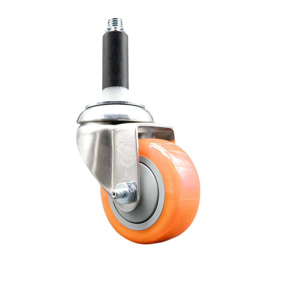 Polyurethane Swivel Stem Caster with 3 Inch Orange Caster Wheel - 3/4" Expanding Stem - 316 Stainless Steel Caster - 300 lbs. Capacity Per Caster - Service Caster Brand — photo 1