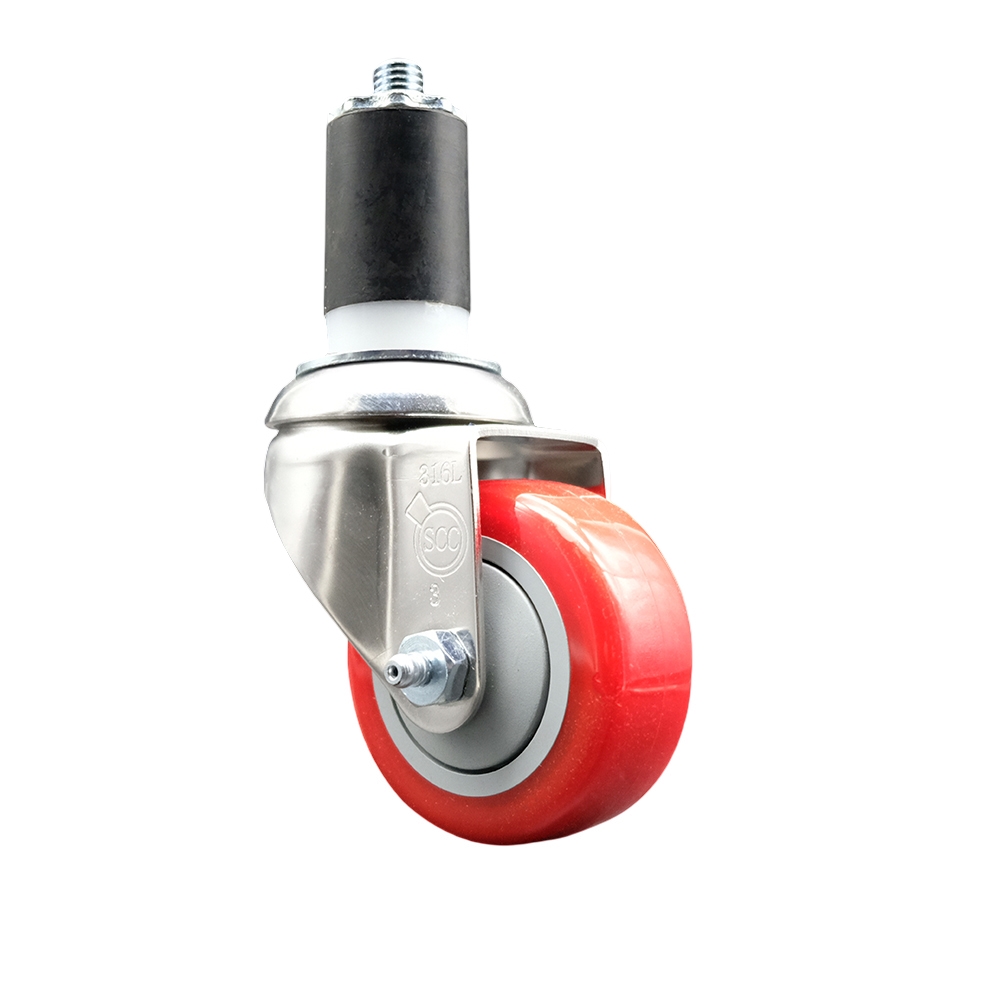 Polyurethane Swivel Stem Caster with 3.5 Inch Red Caster Wheel - 1-5/8" Expanding Stem - 316 Stainless Steel Caster - 300 lbs. Capacity Per Caster - Service Caster Brand — photo 1