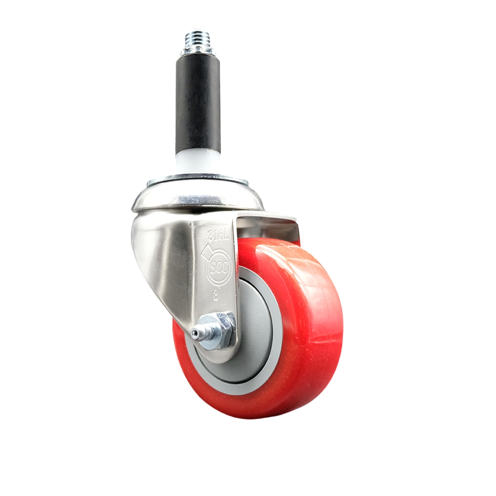 Polyurethane Swivel Stem Caster with 3 Inch Red Caster Wheel - 3/4" Expanding Stem - 316 Stainless Steel Caster - 300 lbs. Capacity Per Caster - Service Caster Brand — photo 1