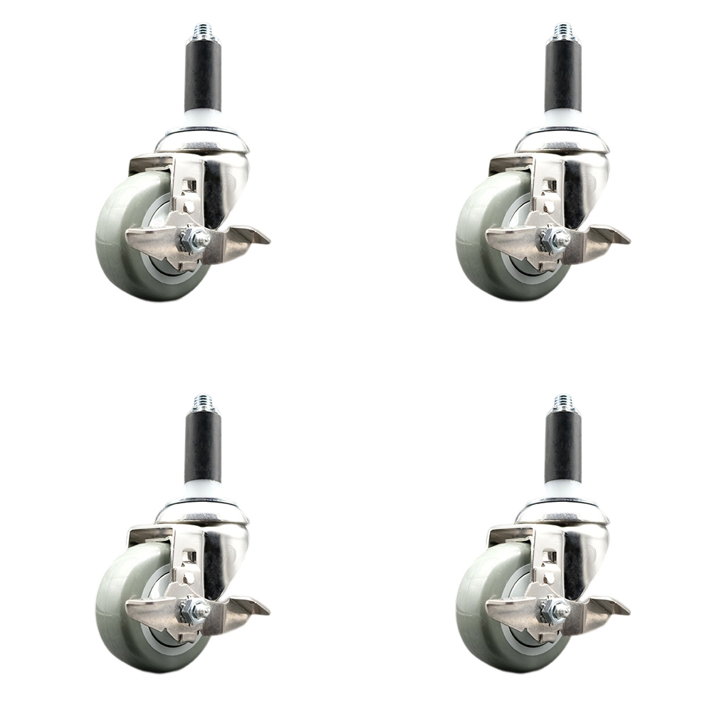 Polyurethane Swivel Stem Caster Set of 4 with 3 Inch Gray Caster Wheels - 1" Expanding Stems - 316 Stainless Steel Casters - Includes 4 Swivel Casters with Top Lock Brakes - Service Caster Brand — photo 1