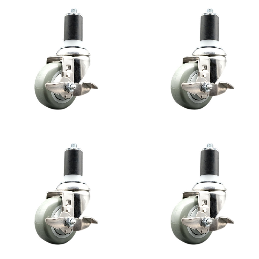 Polyurethane Swivel Stem Caster Set of 4 with 3.5 Inch Gray Caster Wheels - 1-1/2" Expanding Stems - 316 Stainless Steel Casters - Includes 4 Swivel Casters with Top Lock Brakes- Service Caster Brand — photo 1
