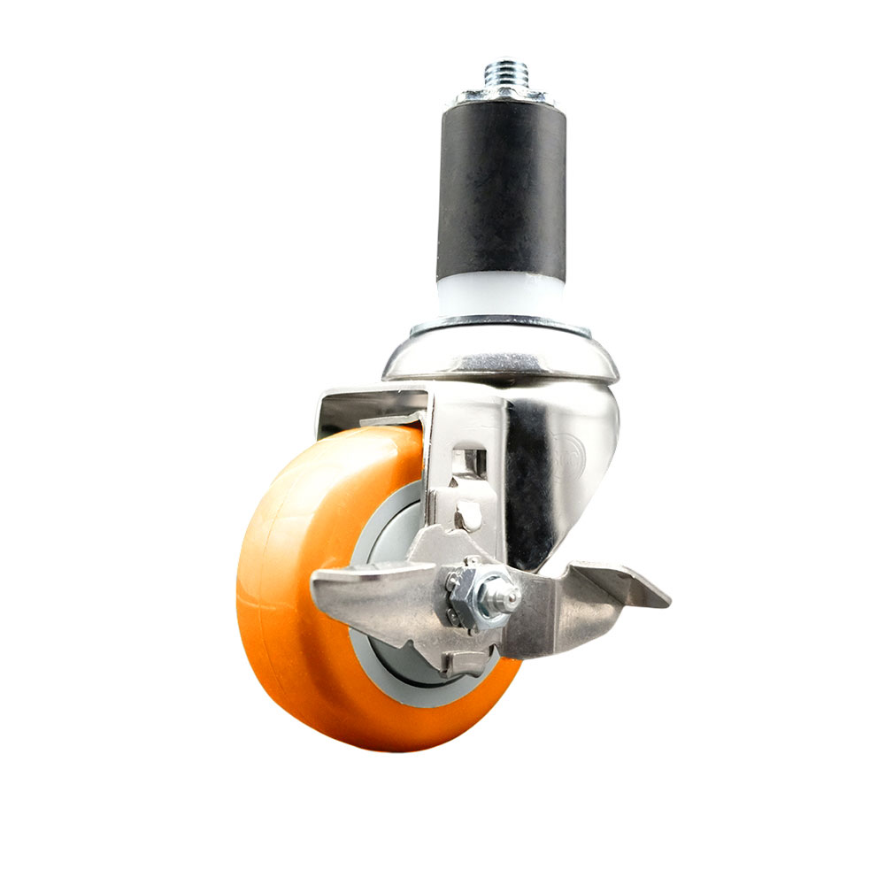 Polyurethane Swivel Stem Caster with 3.5 Inch Orange Caster Wheel and Top Lock Brake - 1-1/2" Expanding Stem - 316 Stainless Steel Caster - 300 lbs. Capacity Per Caster - Service Caster Brand — photo 1