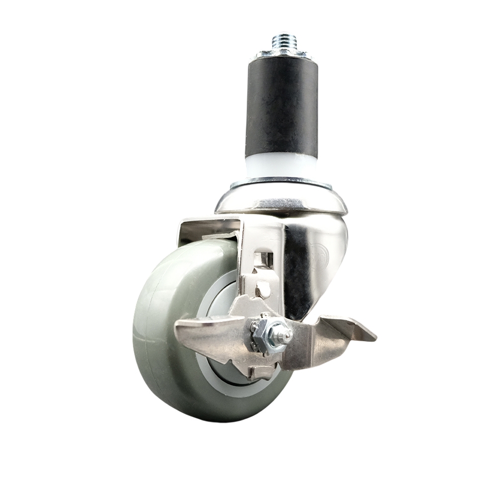 Polyurethane Swivel Stem Caster with 3 Inch Gray Caster Wheel and Top Lock Brake - 1-1/2" Expanding Stem - 316 Stainless Steel Caster - 300 lbs. Capacity Per Caster - Service Caster Brand — photo 1