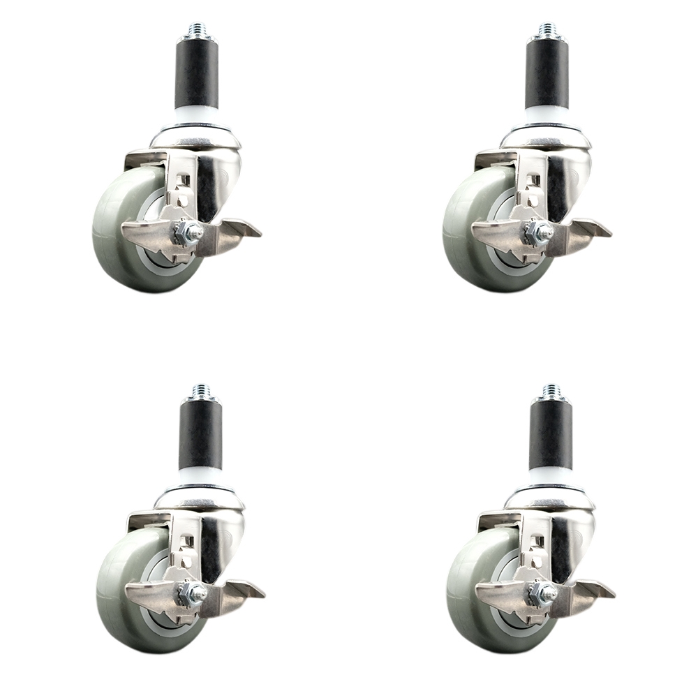 Polyurethane Swivel Stem Caster Set of 4 with 3.5 Inch Gray Caster Wheels - 1-1/4" Expanding Stems - 316 Stainless Steel Casters - Includes 4 Swivel Casters with Top Lock Brakes- Service Caster Brand — photo 1